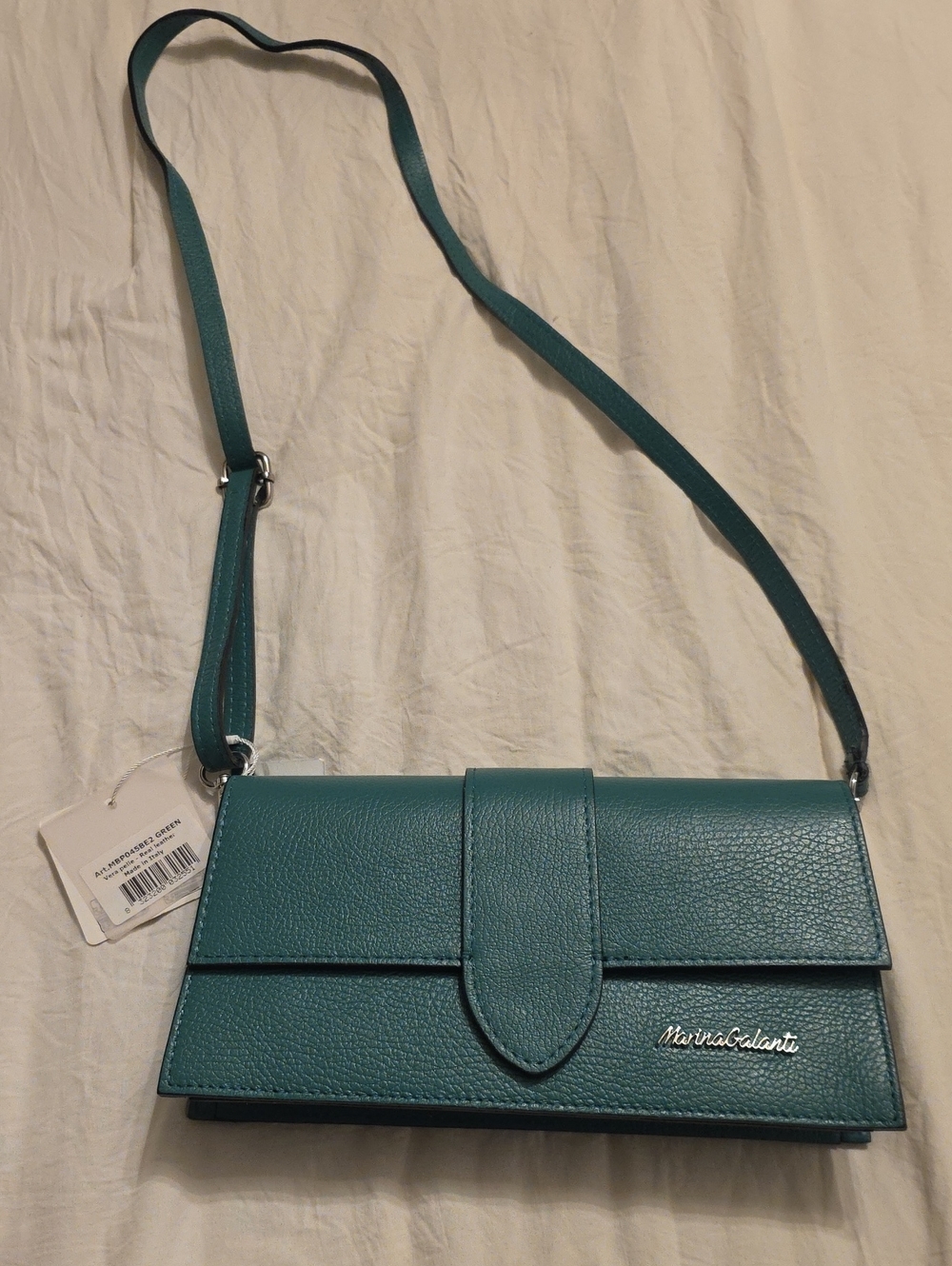 Marina Galanti Teal Pebbled Leather Crossbody Bag